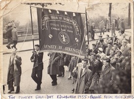 Photo:The BAADS mine banner at the miners gala-day in Edinburgh 1955.