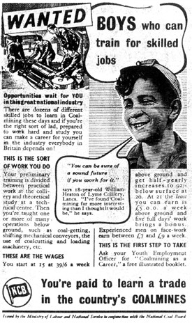 Photo:Advert in Midlothian Advertiser 1949 to recruit young miners
