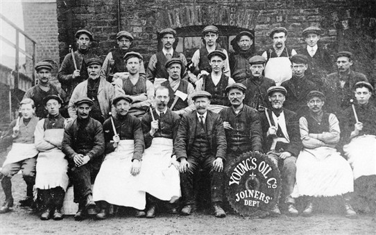 Photo:The joiners employed at Young's Paraffin Light and Mineral Oil Company, Addiewell Oil Works.